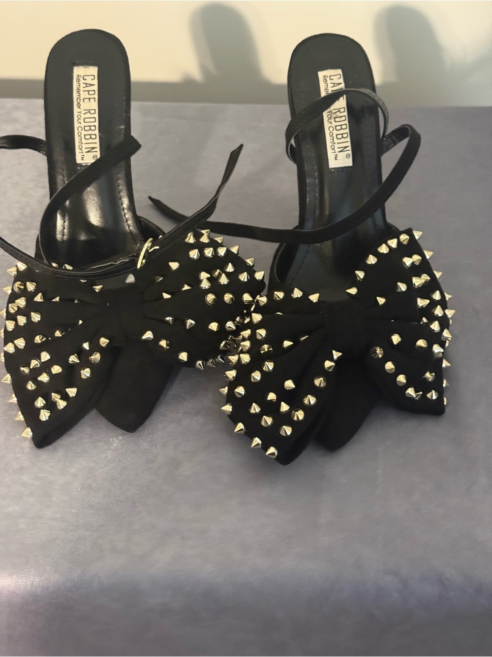 Cape Robbin Black Studded Bow Slingback Heels